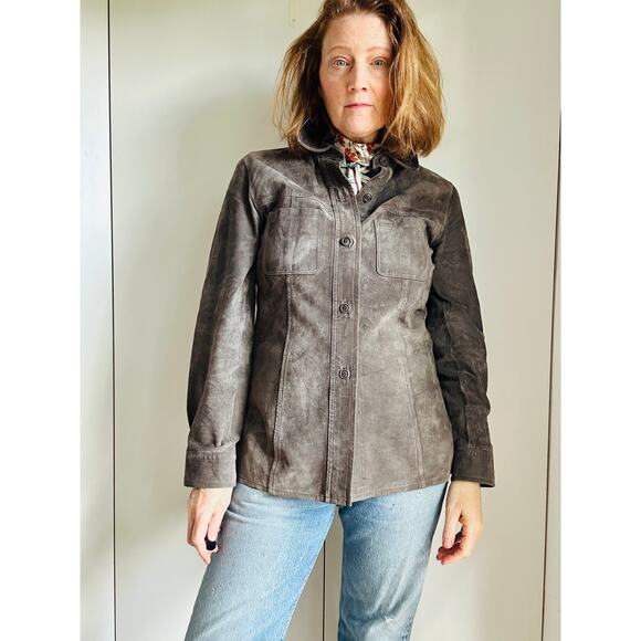 Vintage 90s Classique Entier Taupe Suede Shacket Jacket Size Small Heritage Vtg - Picture 11 of 11